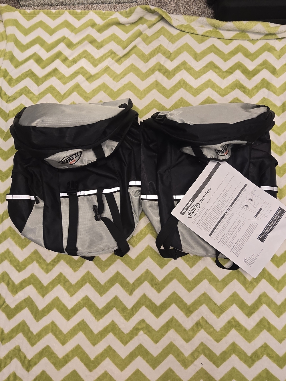Pair of Black and Light Gray Bike Trans It Epic Pannier Bags New